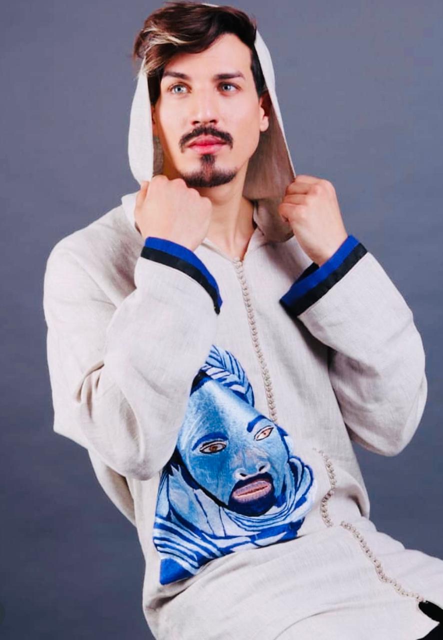 Djellaba capuche brodée
